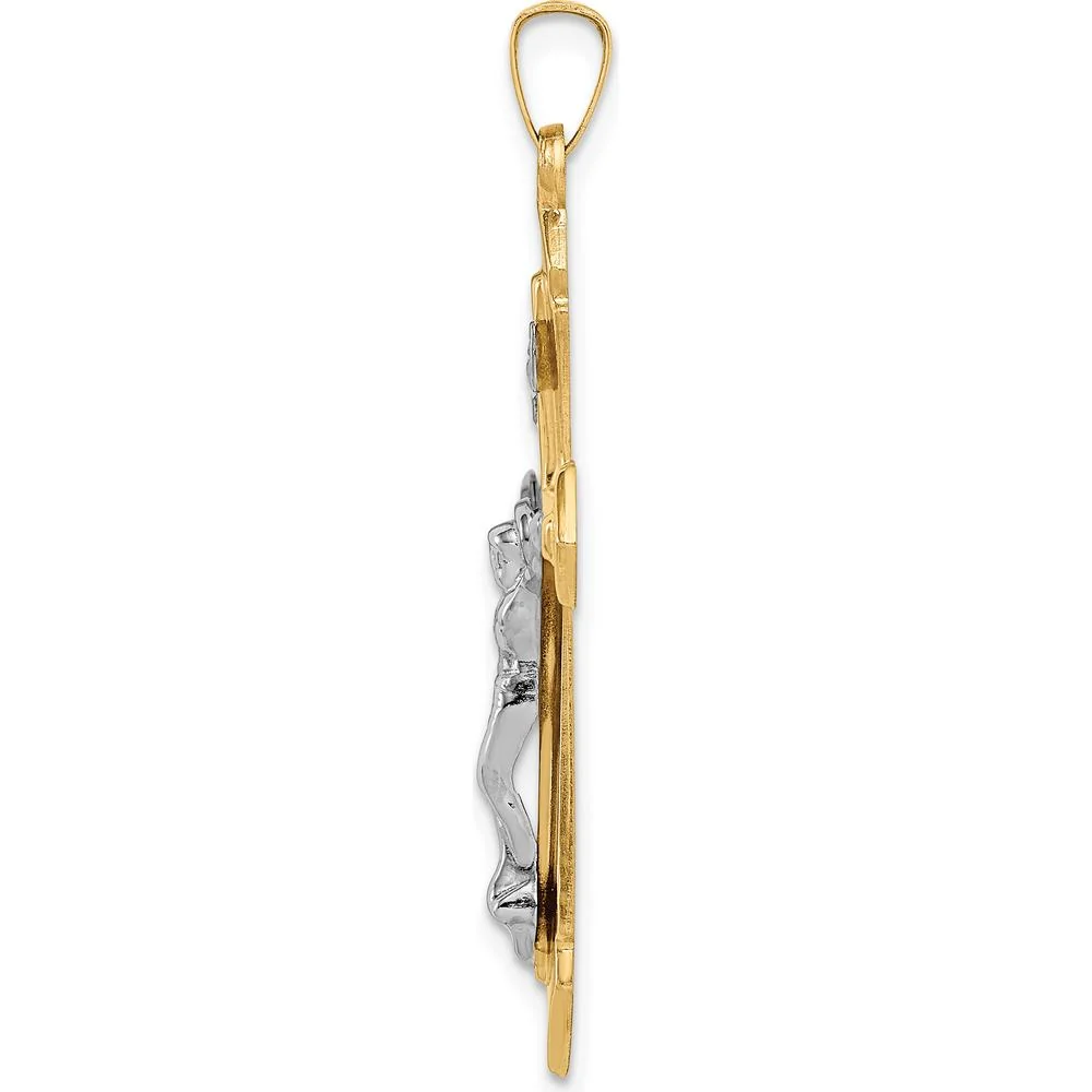 14K Two-Tone Gold INRI Crucifix Pendant - Polished & Brushed Finish, 40mm Length by Oro Pregiato - Image 2