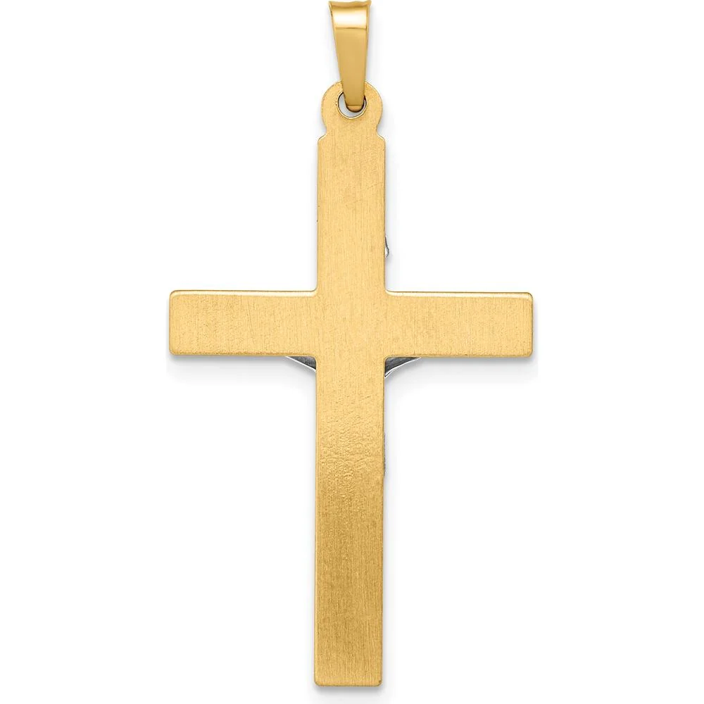 14K Two-Tone Gold INRI Hollow Crucifix Pendant - 39mm Length by Oro Pregiato - Image 3