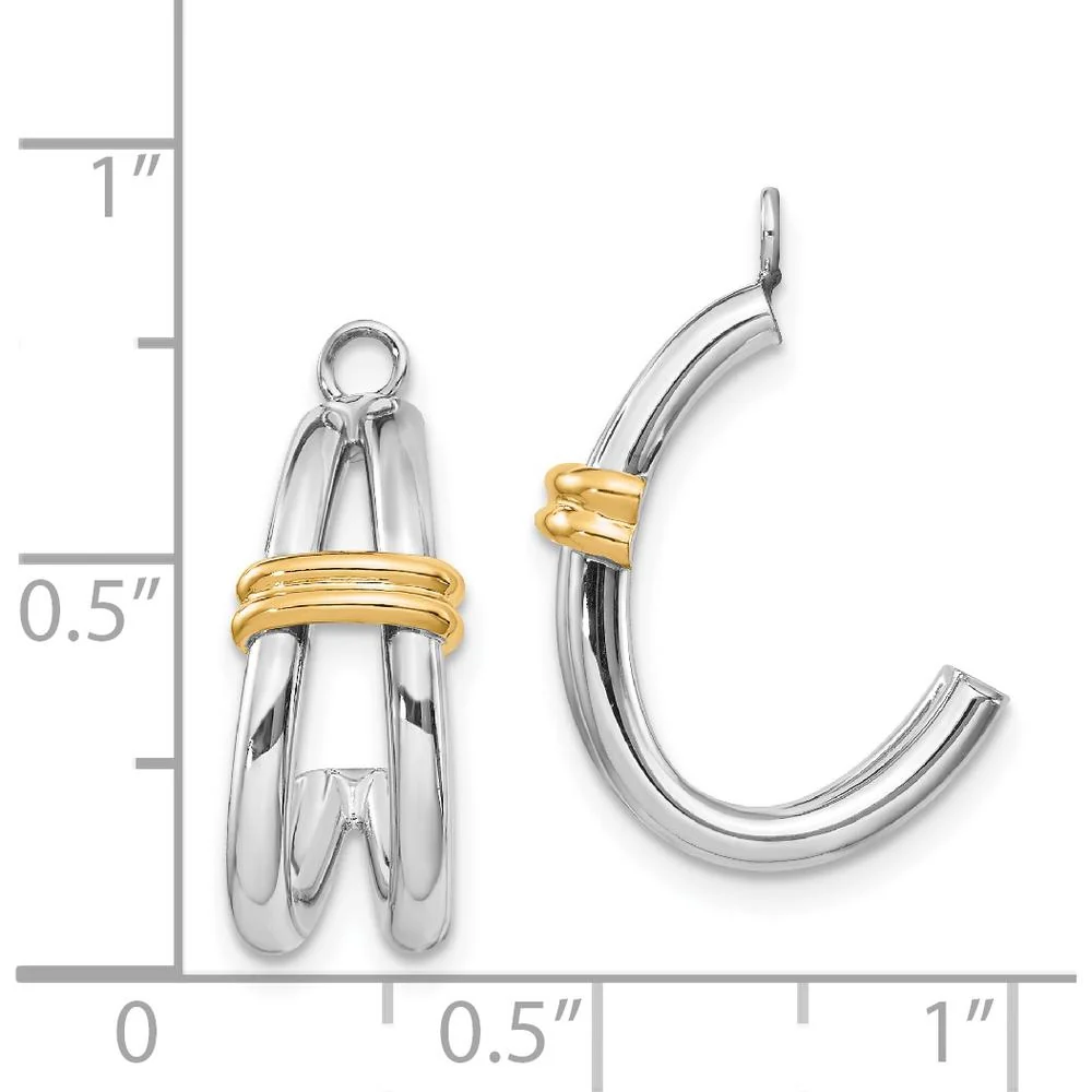 14K Two-Tone Gold J-Hoop Earring Jackets with Hollow Design by Oro Pregiato - Image 3
