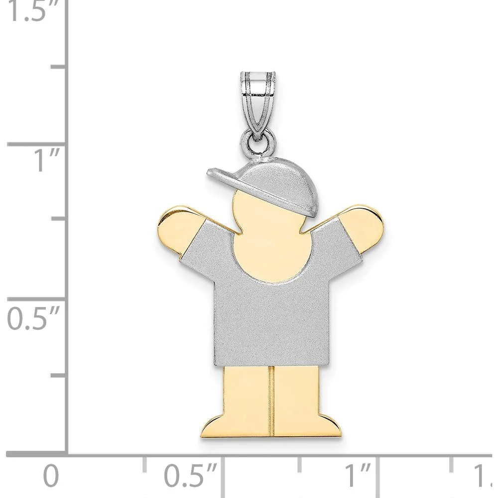14K Two-Tone Gold Kids Boy with Hat Engravable Charm - 30mm Length by Oro Pregiato - Image 3
