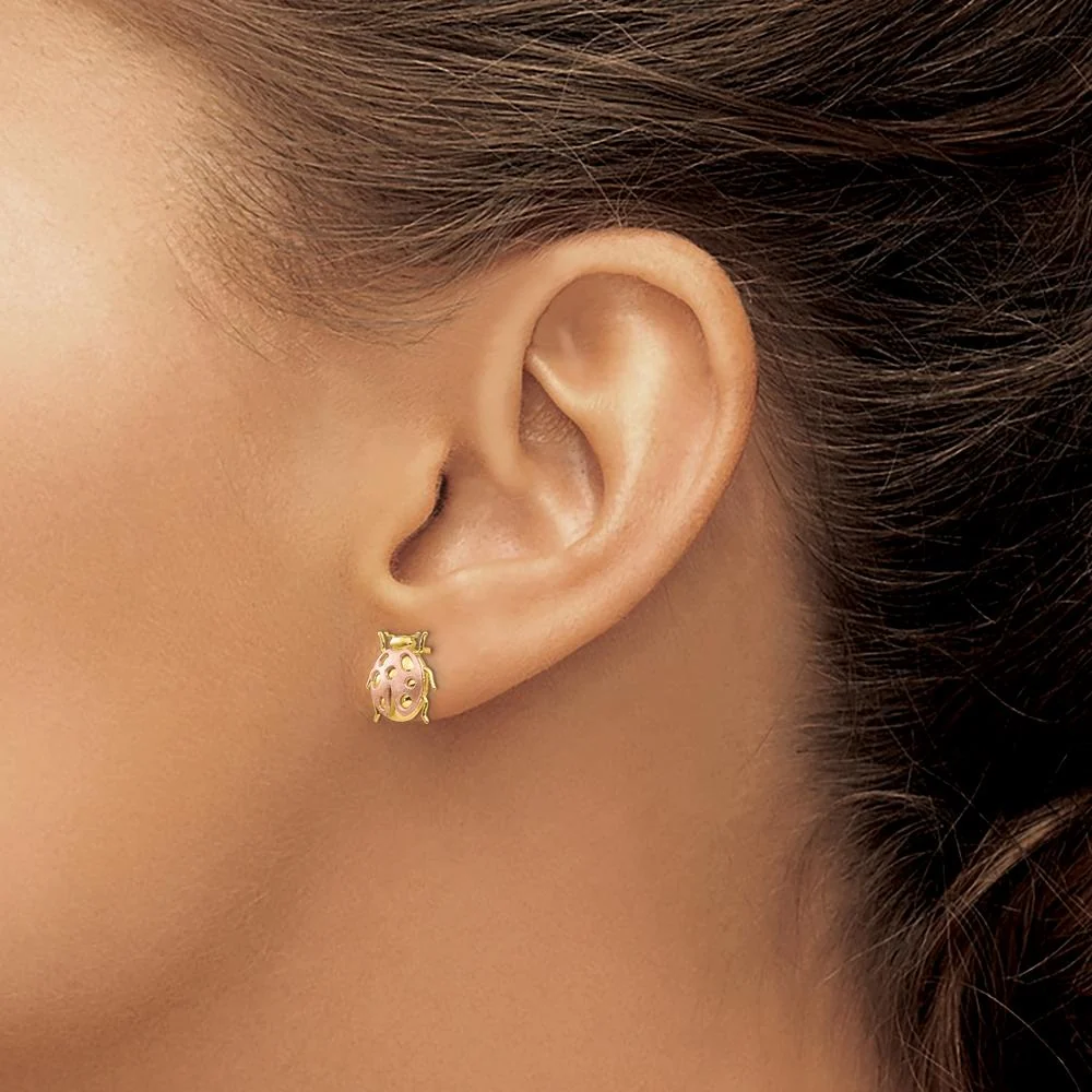 14K Two-Tone Gold Ladybug Post Earrings - Polished Finish, Button Style by Oro Pregiato - Image 3