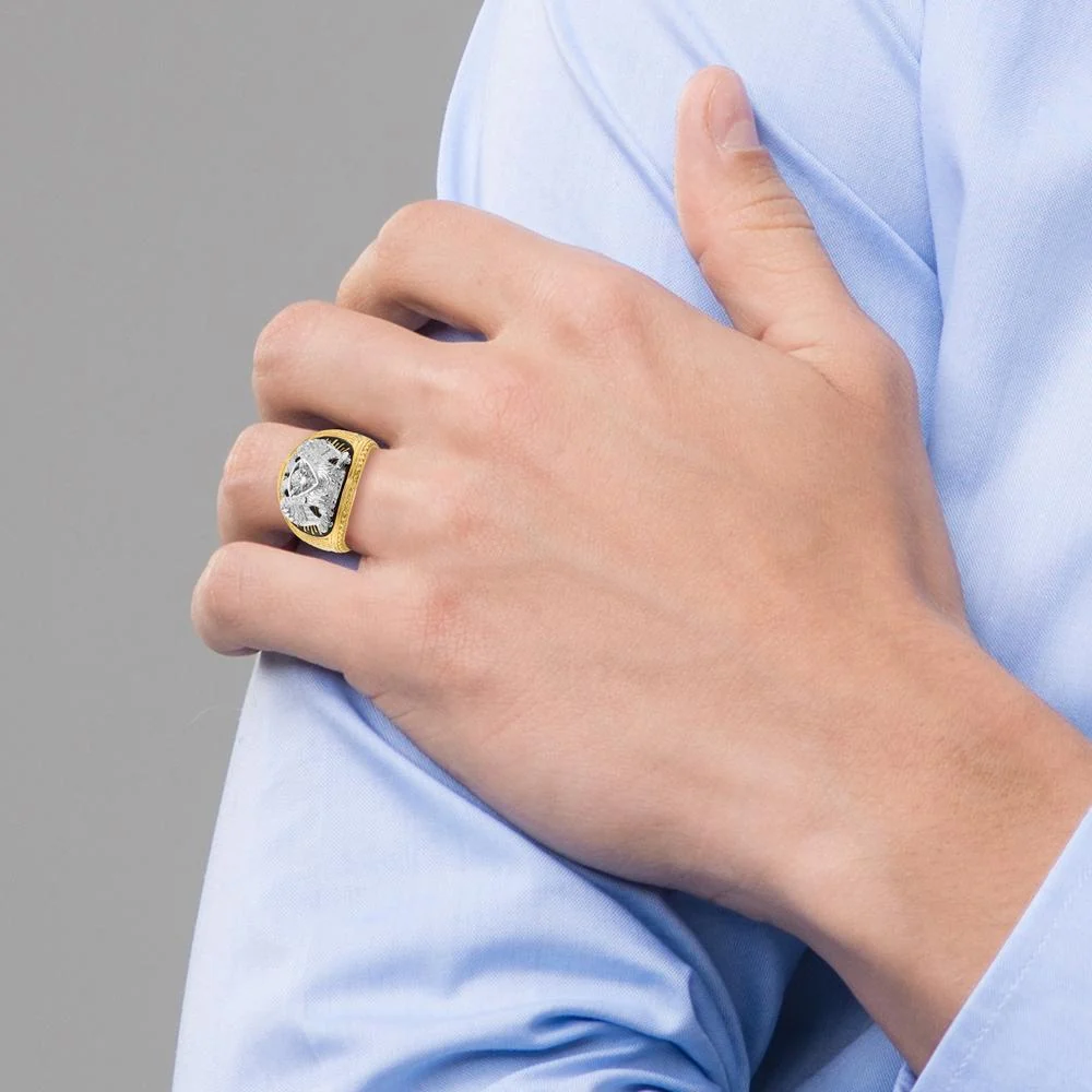 14K Two-Tone Gold Men's Masonic Ring with Diamond Eagle Design by IBGoodman - Image 4