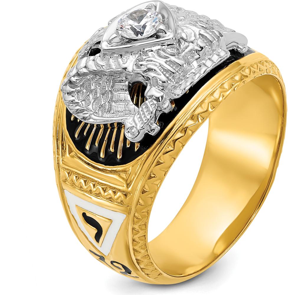 14K Two-Tone Gold Men's Masonic Ring with Diamond Eagle Design by IBGoodman - Image 8