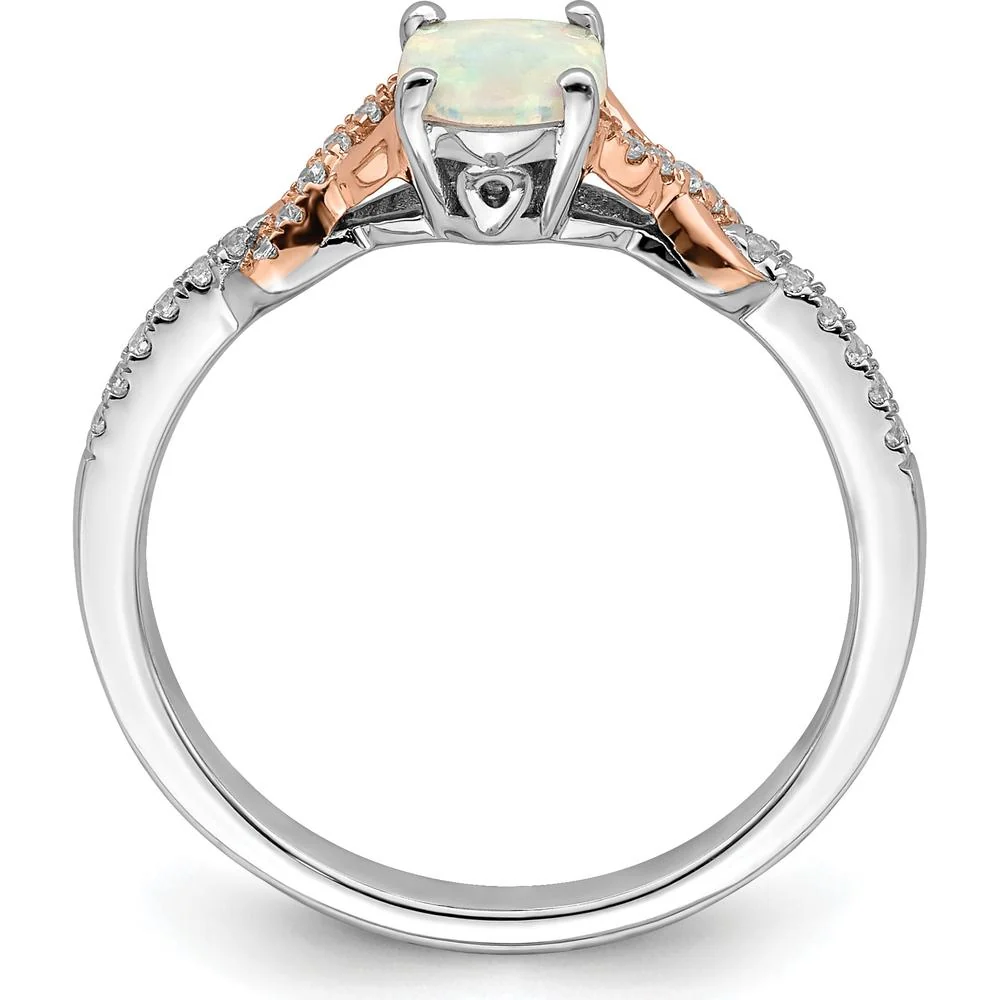 14K Two-Tone Gold Opal & Diamond Ring with 0.75 Carat Opal & 0.02 Carat Total Diamond Weight - Size 7 by Oro Pregiato - Image 2