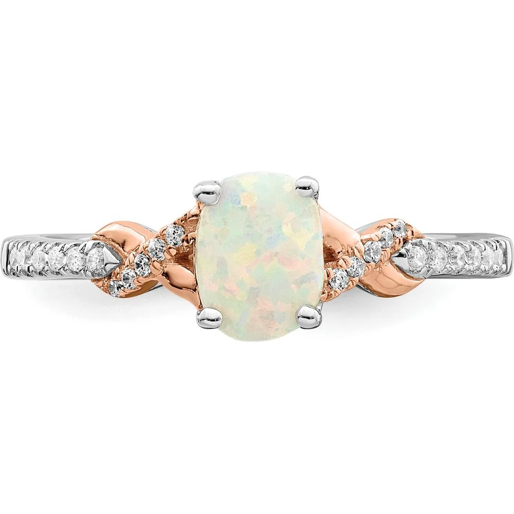 14K Two-Tone Gold Opal & Diamond Ring with 0.75 Carat Opal & 0.02 Carat Total Diamond Weight - Size 7 by Oro Pregiato - Image 5