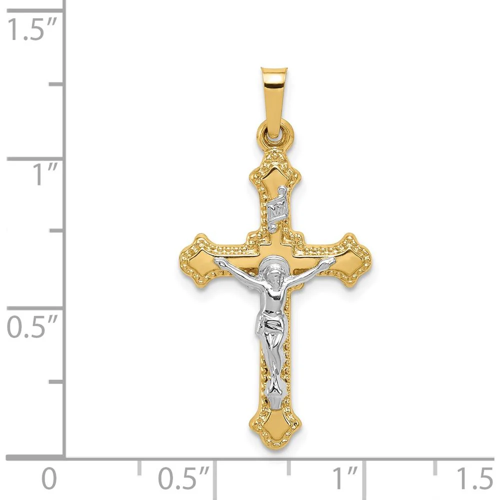 14K Two-Tone Gold Polished & Brushed INRI Crucifix Pendant - 32mm Length by Oro Pregiato - Image 4