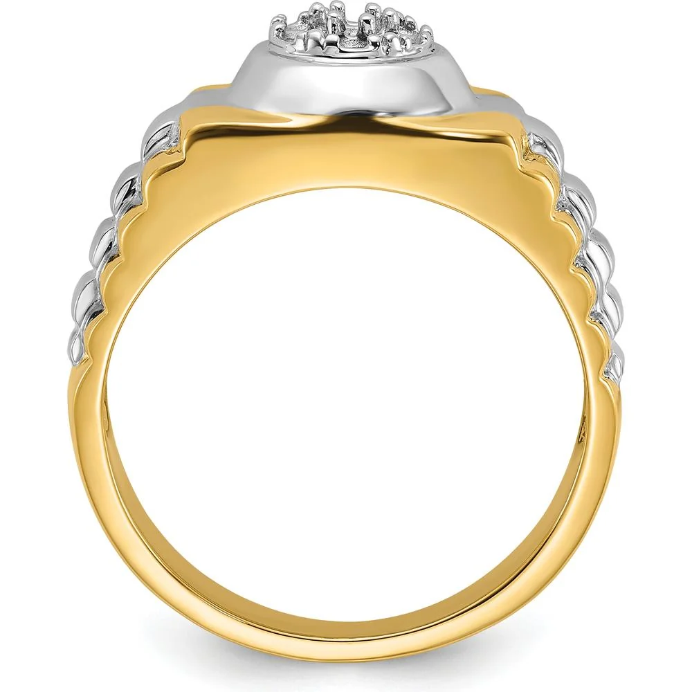 14K Two-Tone Gold Ridged-Sides Circular Top Men's Ring Mounting - Polished Finish - Size 10 by IBGoodman - Image 2