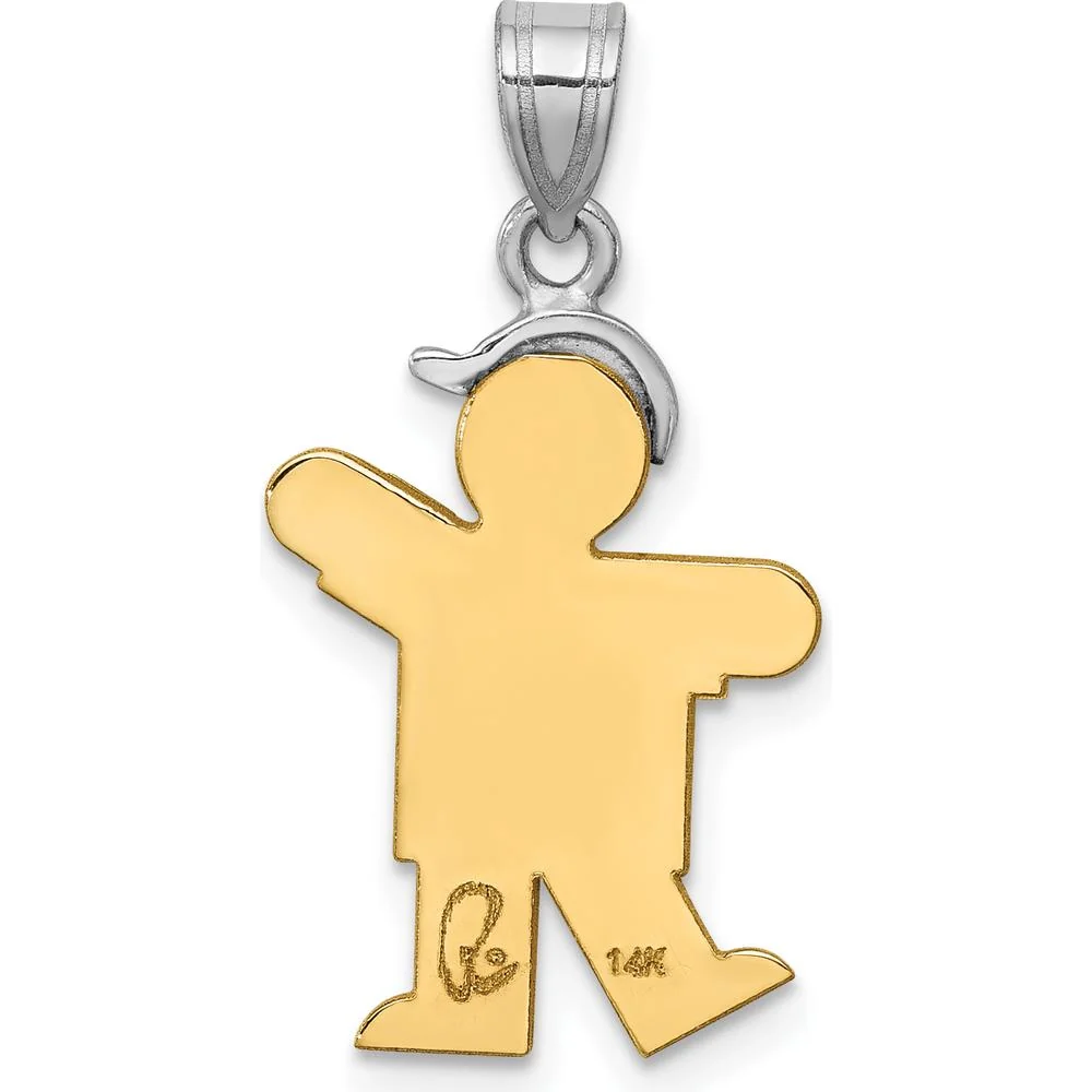 14K Two-Tone Gold "Small Boy with Hat" Diamond Pendant with Round Faceted Diamond - 0.015 Carat Total Diamond Weight by Oro Pregiato - Image 4