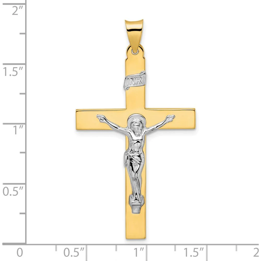 14K Two-Tone Gold Solid INRI Crucifix Pendant - 47.6mm Length by Oro Pregiato - Image 3
