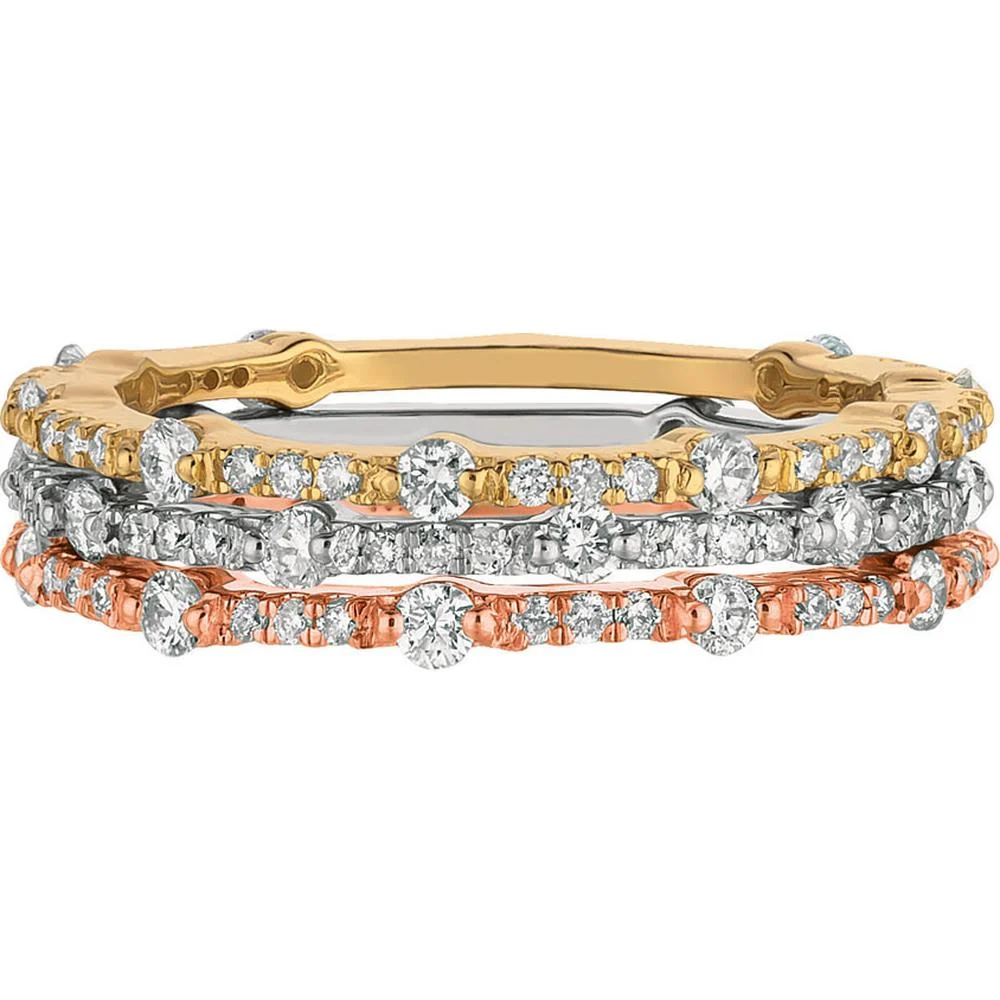 14K Two-Tone Gold Vintage-Inspired Diamond Band with Round Brilliant Cut Stones and Milgrain Detailing - 1.10 Carat Total Diamond Weight - Royal Jewelry