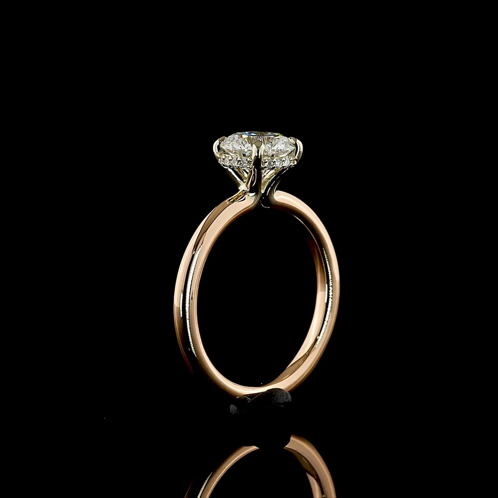 14K Two Tone Hidden Halo Engagement Ring with 1.10 Carat Round Brilliant Cut Lab Diamond and 0.05 Carat Accent Diamonds - Total 1.15 Carat Weight - Covaloro Fine Jewelry - Image 4