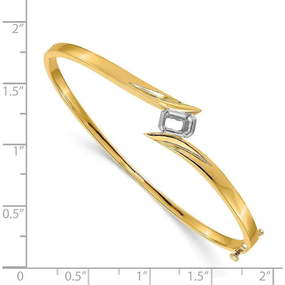 14K Two-Tone Hinged Oval Bangle Bracelet Mounting for 6x4mm Emerald-Cut Stone - 3/4 Carat Setting by Oro Pregiato - Image 2