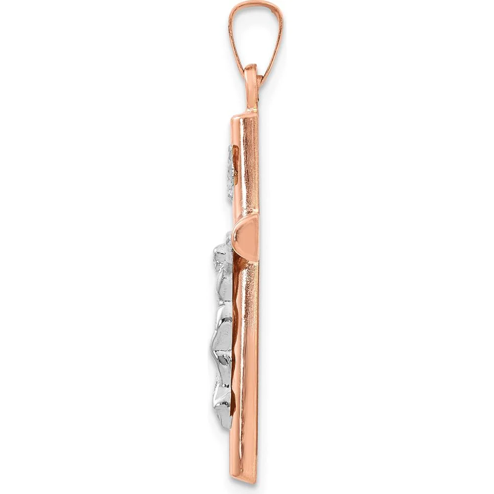 14K Two-Tone Hollow Crucifix Pendant - Faith-Inspired Gold Cross with Polished Finish by Oro Pregiato - Image 2