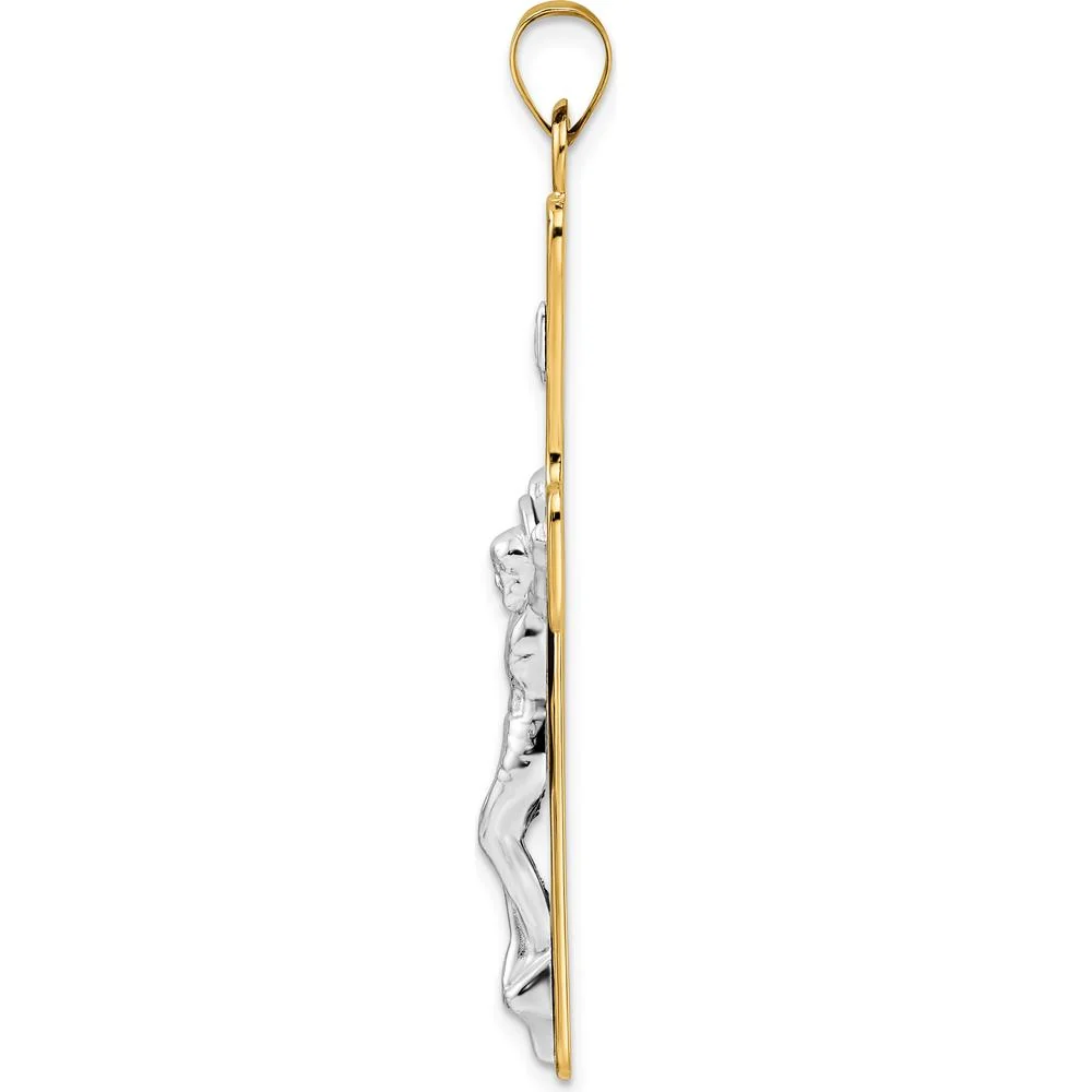 14K Two-Tone Large Polished Solid INRI Crucifix Pendant - 52.4mm Length by Oro Pregiato - Image 2