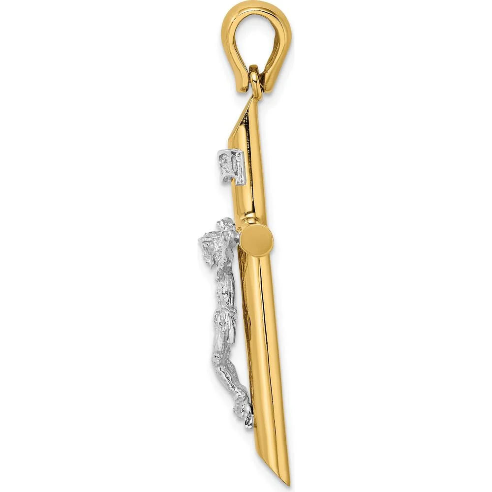 14K Two-Tone Polished Crucifix Pendant with Rhodium Accents by Oro Pregiato - Image 2