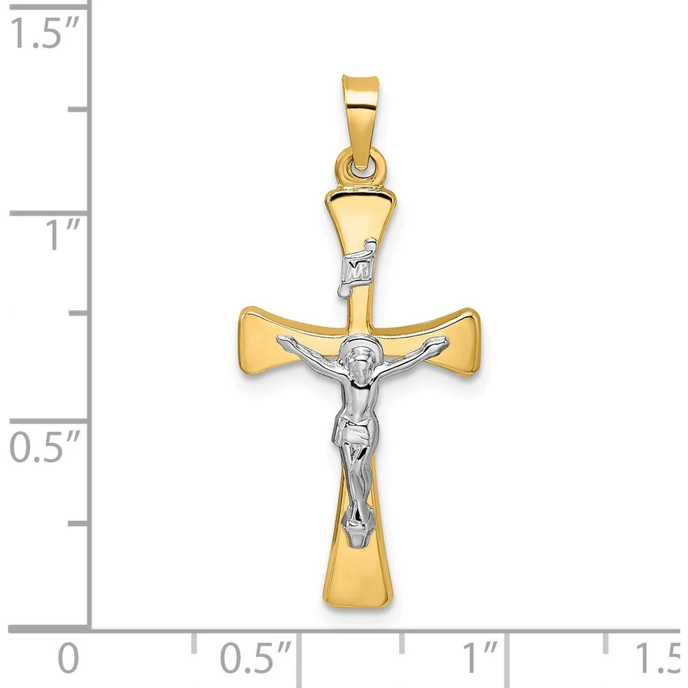14K Two-Tone Polished Hollow INRI Crucifix Cross Pendant - 32.9mm Length by Oro Pregiato - Image 3