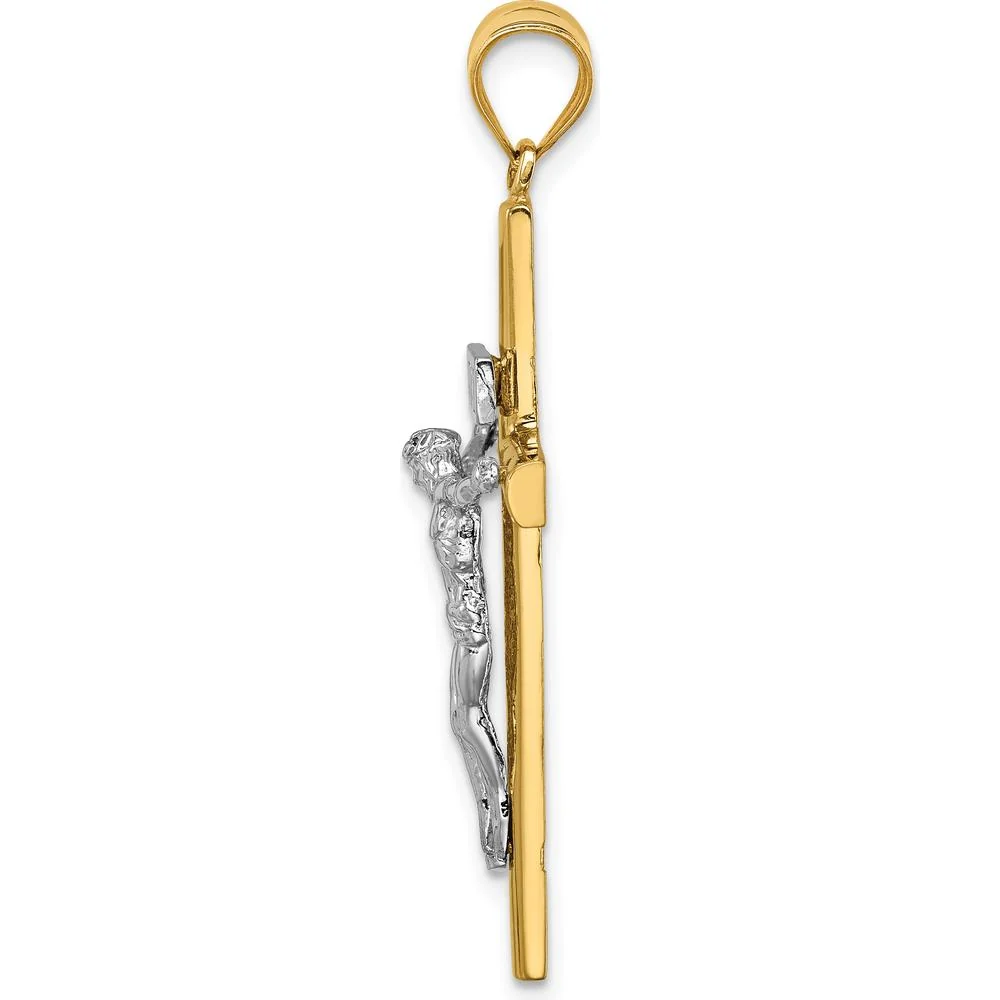 14K Two-Tone Polished INRI Crucifix Cross Pendant - 39mm Length by Oro Pregiato - Image 2