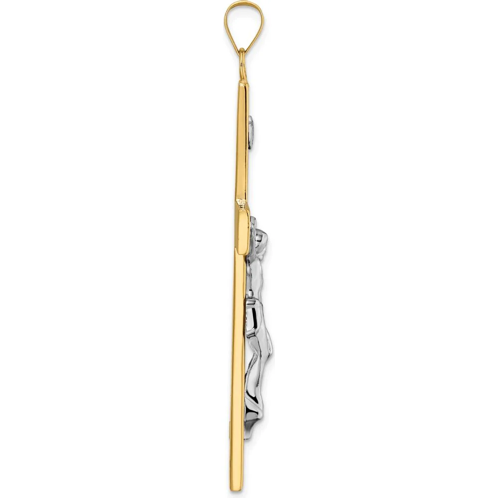 14K Two-Tone Polished Solid INRI Crucifix Cross Pendant - 60.9mm Length by Oro Pregiato - Image 2