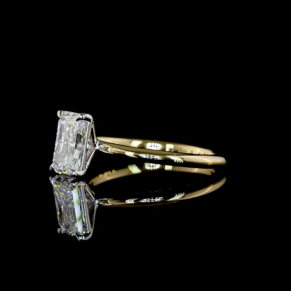 14K Two Tone Radiant Cut Solitaire Ring with 1.54 Carat D VVS2 Lab Grown Diamond - IGI Certified - Covaloro Fine Jewelry - Image 3