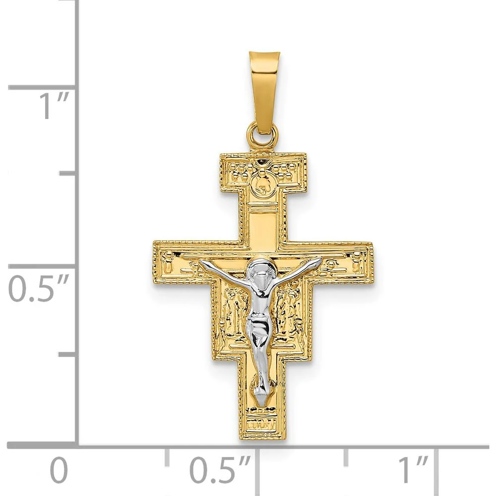 14K Two-Tone Solid Gold Crucifix Pendant - Polished Finish, Unisex Design, 28mm by Oro Pregiato - Image 3