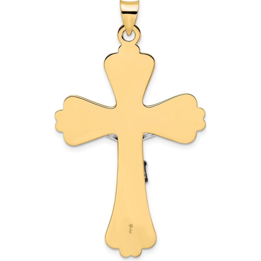14K Two-Tone Solid Gold INRI Crucifix Pendant with Textured Design and Polished Finish by Oro Pregiato - Image 4