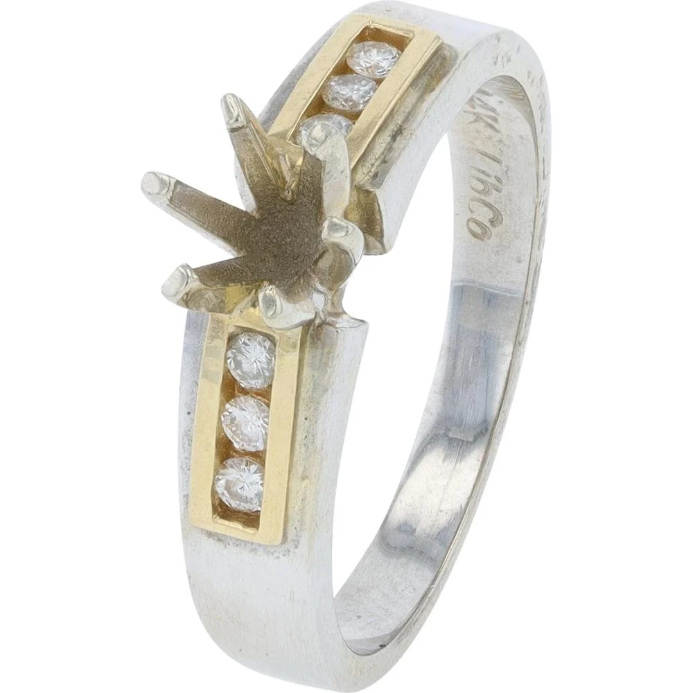 14K Two-Tone White & Yellow Gold Semi - Mount Ring with 0.25 Carat Total Diamond Accents - Image 2