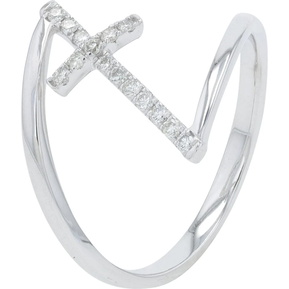 14K White Gold 0.13 Carat Total Diamond Cross Bypass Ring - Round Diamonds