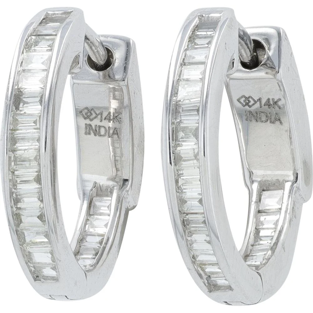 14K White Gold 0.50 Carat Diamond Inside - Out Huggie Earrings - 0.50 Carat Total Diamond Weight