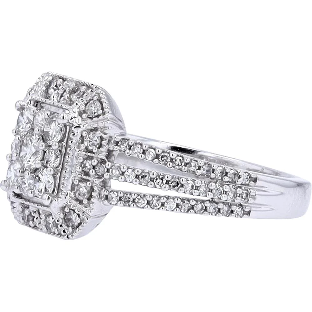 14K White Gold 0.70 Carat Diamond Halo Ring with Brilliant Diamond Accent Stones - Image 2
