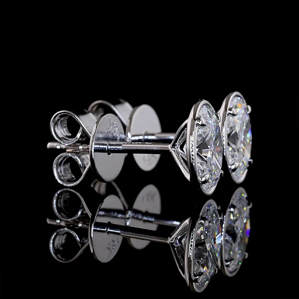 14K White Gold 1.04cttw Oval Lab Diamond Stud Earrings with Bezel-Prong Milgrain Setting and Friction Backs - Covaloro Fine Jewelry - Image 2