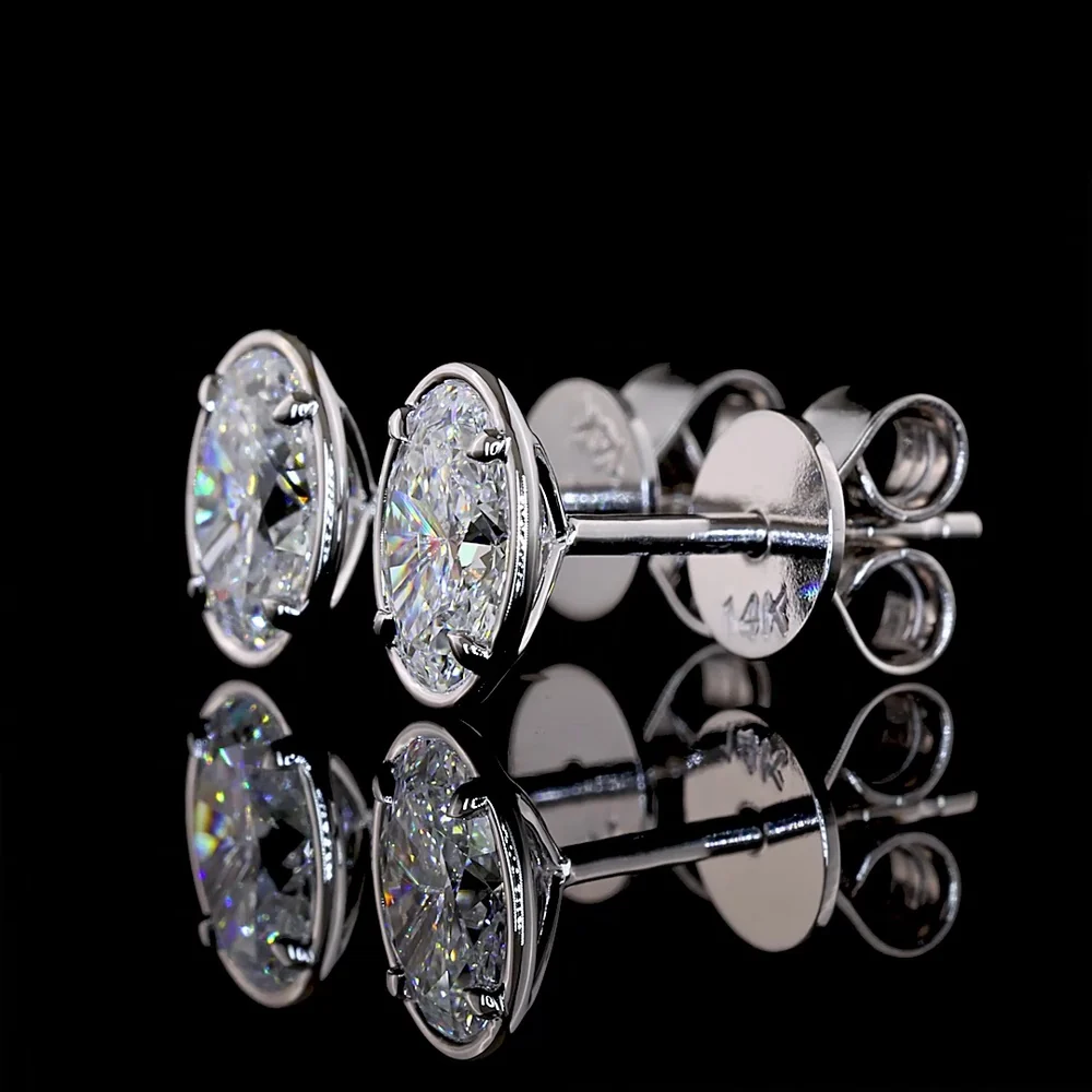 14K White Gold 1.04cttw Oval Lab Diamond Stud Earrings with Bezel-Prong Milgrain Setting and Friction Backs - Covaloro Fine Jewelry - Image 3