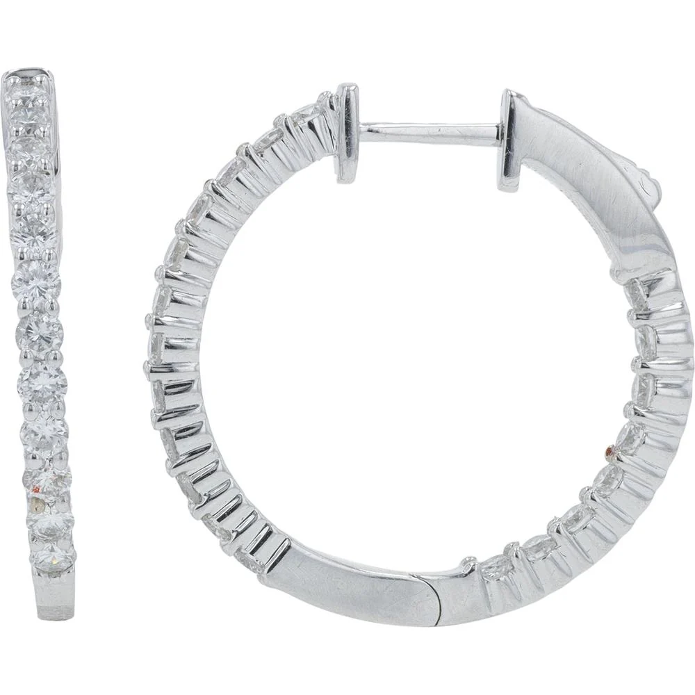 14K White Gold 1.58 Carat Inside - Out Diamond Hoop Earrings - Medium Size - Image 2