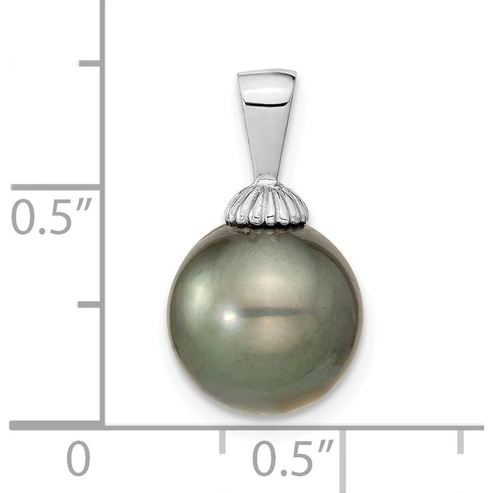 14K White Gold 10-11mm Black Round Tahitian Cultured Pearl Pendant by Monteluci Fine Jewelry - Image 2