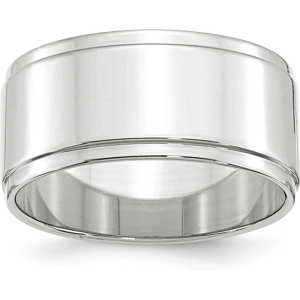14K White Gold 10mm Flat Step Edge Wedding Band - Size 10 by Luciano & Cie