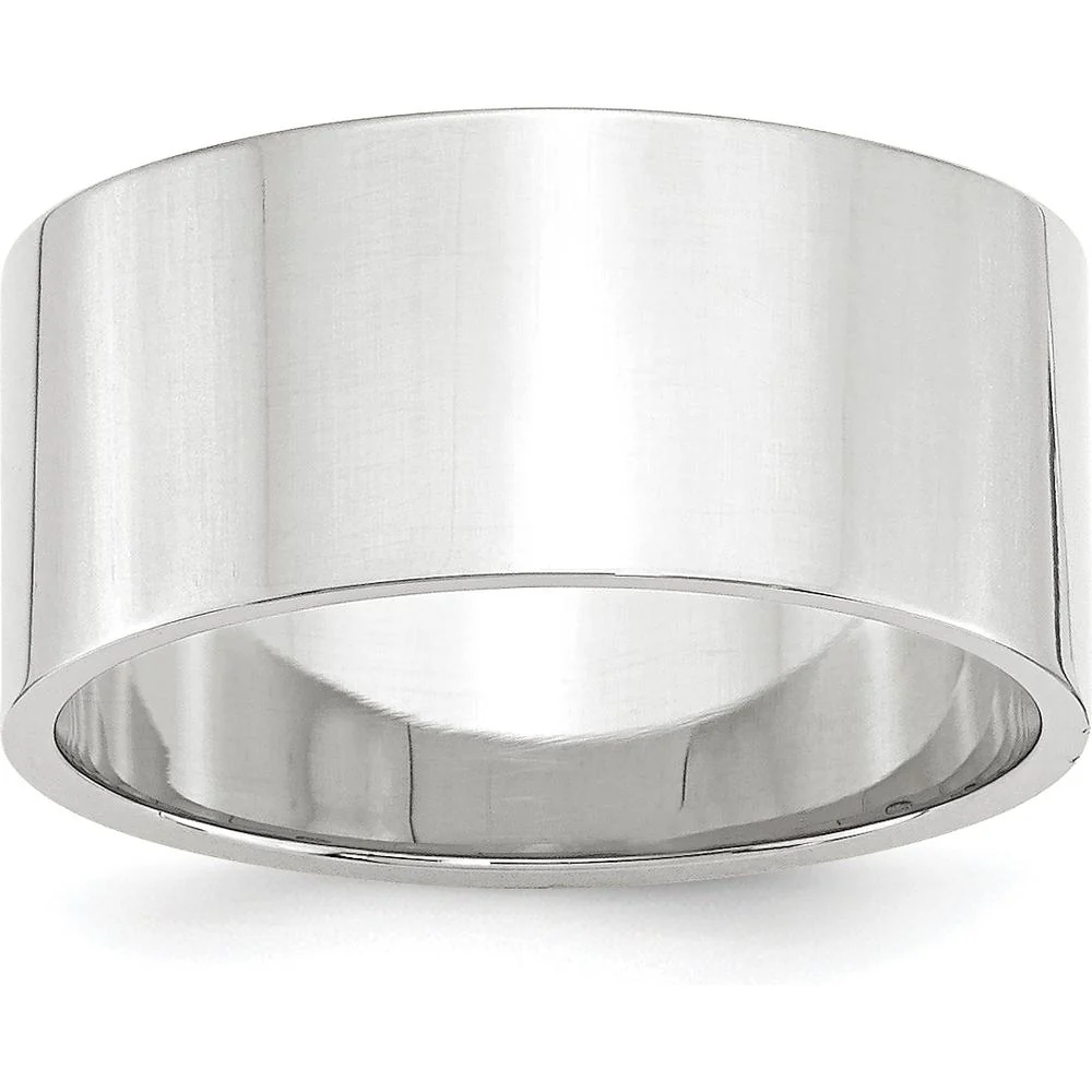 14K White Gold 10mm Flat Wedding Band with Polished Finish - Size 12 by Luciano & Cie