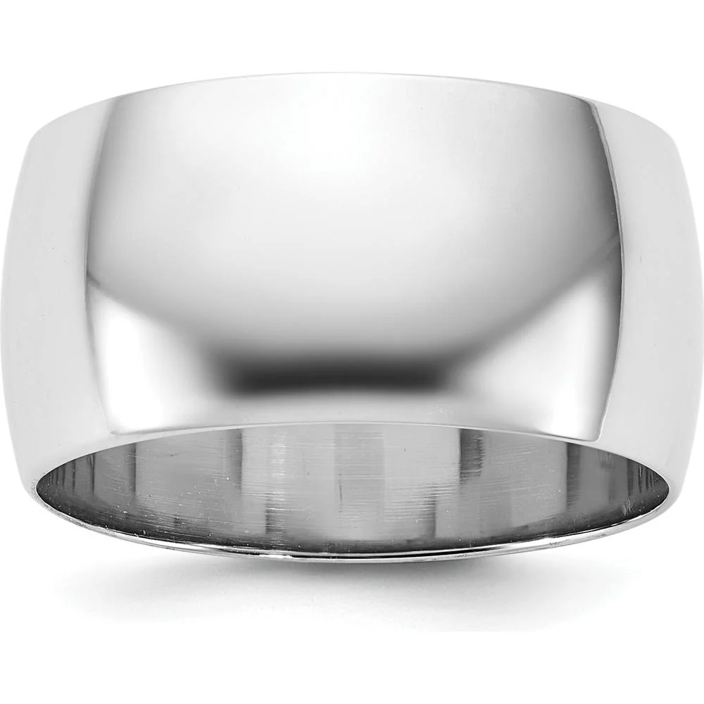 14K White Gold 10mm Half Round Wedding Band - Solid Polished Finish - Size 12 by Luciano & Cie
