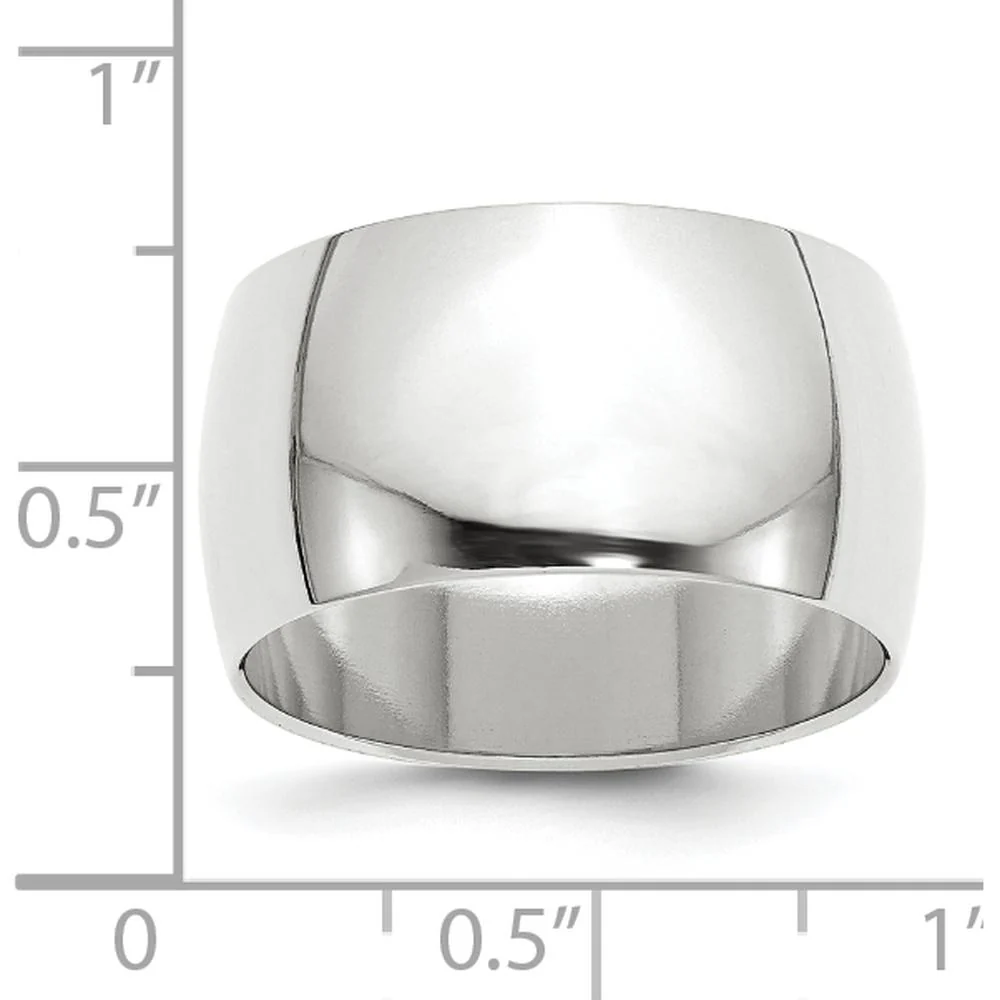 14K White Gold 12mm Half-Round Wedding Band - Polished Finish, Unisex Design - Size 12 by Luciano & Cie - Image 3