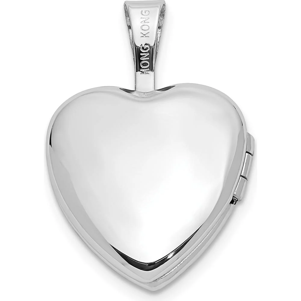 14K White Gold 12mm Heart Locket with 0.01 Carat Round Diamond - Engravable and Polished Finish by Monteluci Fine Jewelry - Image 4