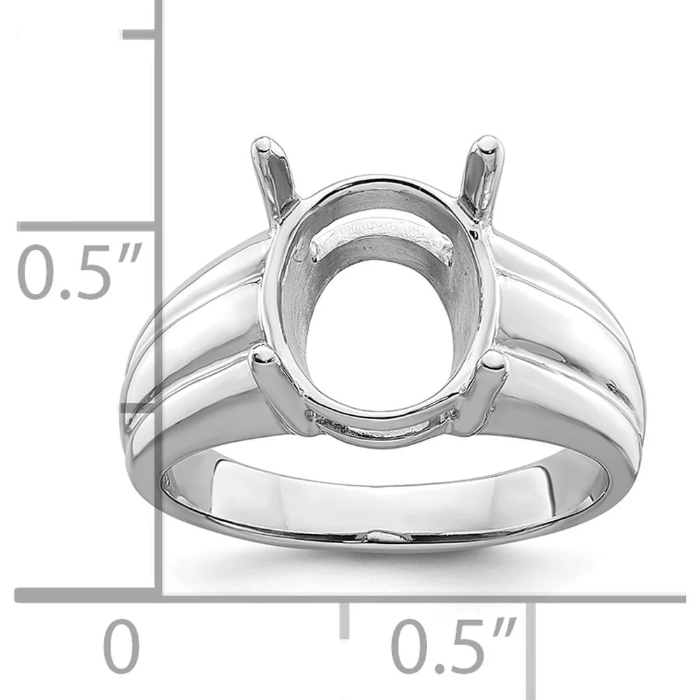 14K White Gold 12x10mm Oval Gemstone Ring Mounting with Polished Rhodium Finish - Size 6 by Monteluci Fine Jewelry - Image 5