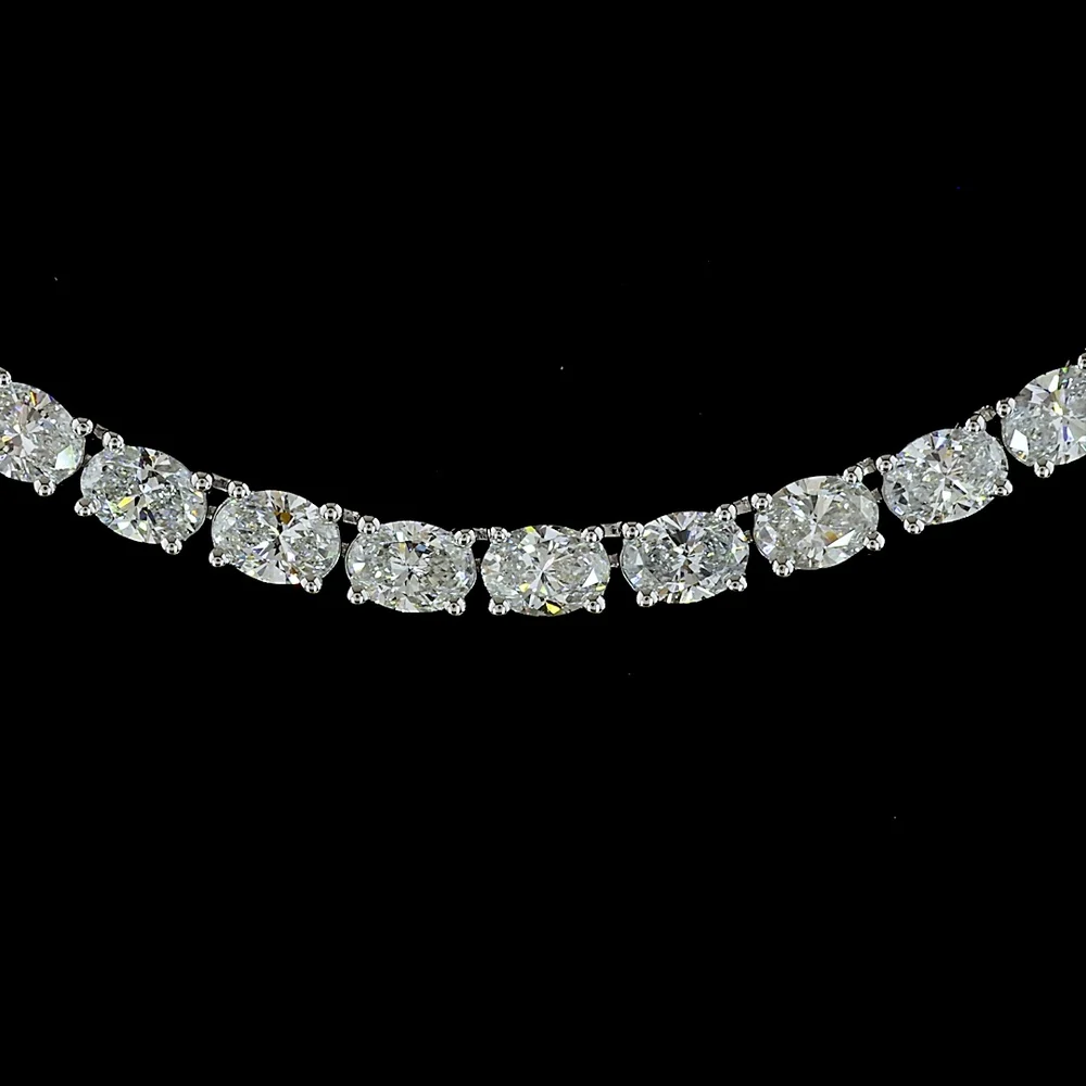 14K White Gold 16.5" Tennis Necklace with East-West Oval Cut Lab Diamonds - 11.47 Carats Total Diamond Weight, E-F Color VS Clarity - Covaloro Fine Jewelry - Image 2