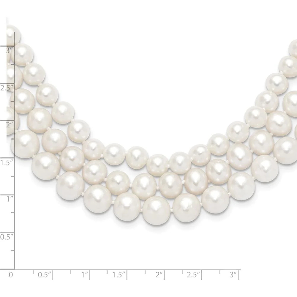 14K White Gold 16" Freshwater Cultured Pearl 3-Strand Necklace - 8-9mm Near-Round Pearls by Monteluci Fine Jewelry - Image 2