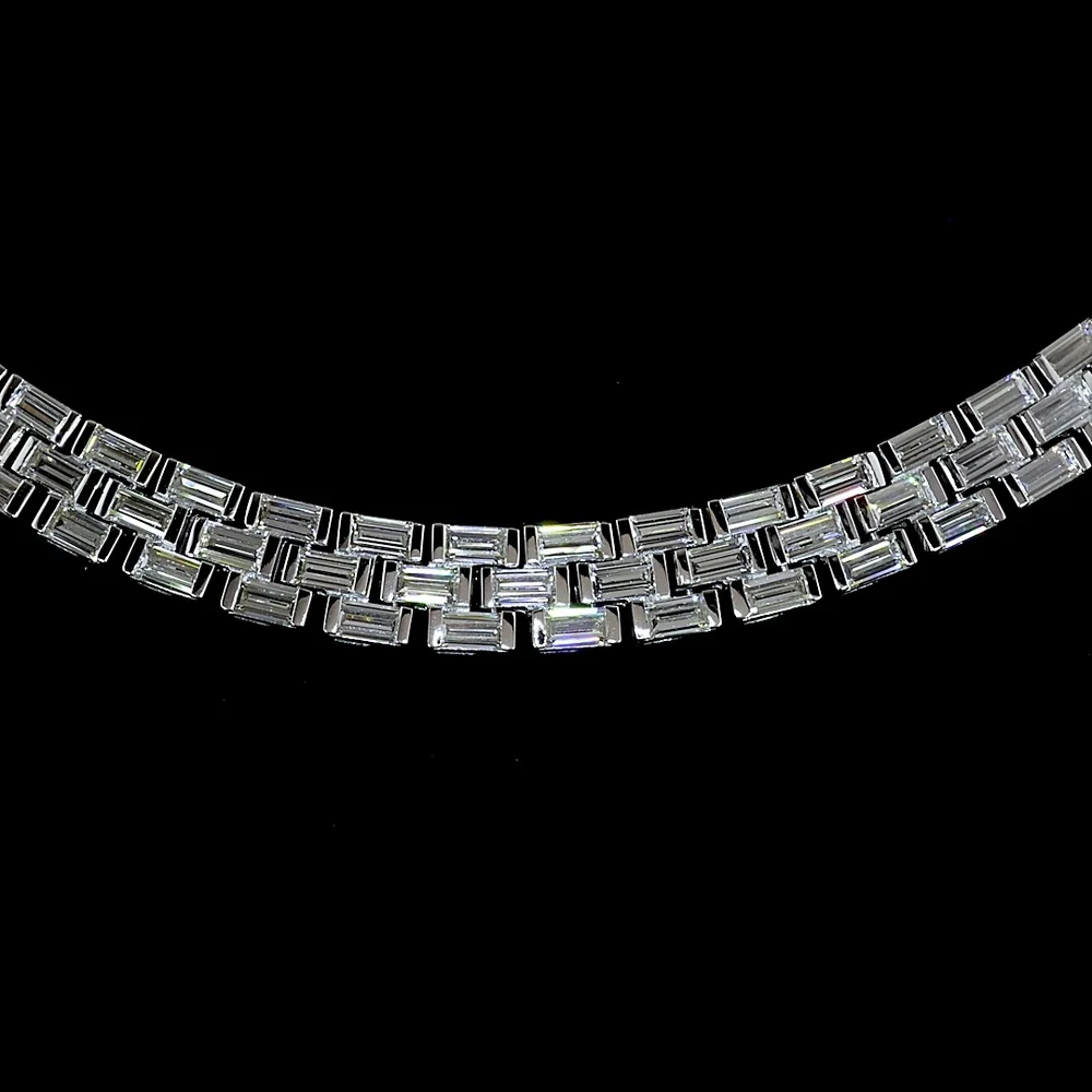 14K White Gold 16-Inch Tennis Necklace with East-West Half Bezel Set Baguette Lab Diamonds - 14.64 Carat Total Weight, E-F Color VS Clarity - Covaloro Fine Jewelry - Image 2