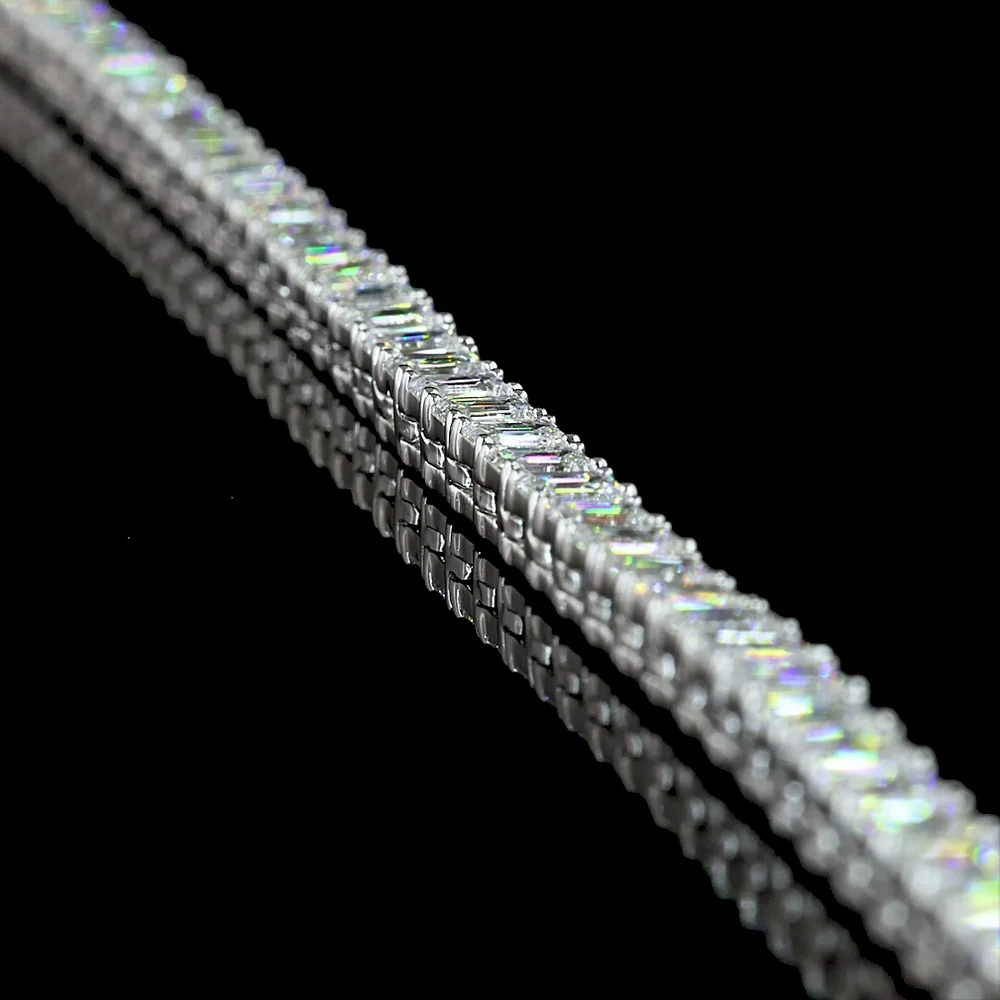 14K White Gold 16" Tennis Necklace with 142 Prong-Set Emerald Cut Lab Diamonds - 11.15 Carat Total Weight - Covaloro Fine Jewelry - Image 3