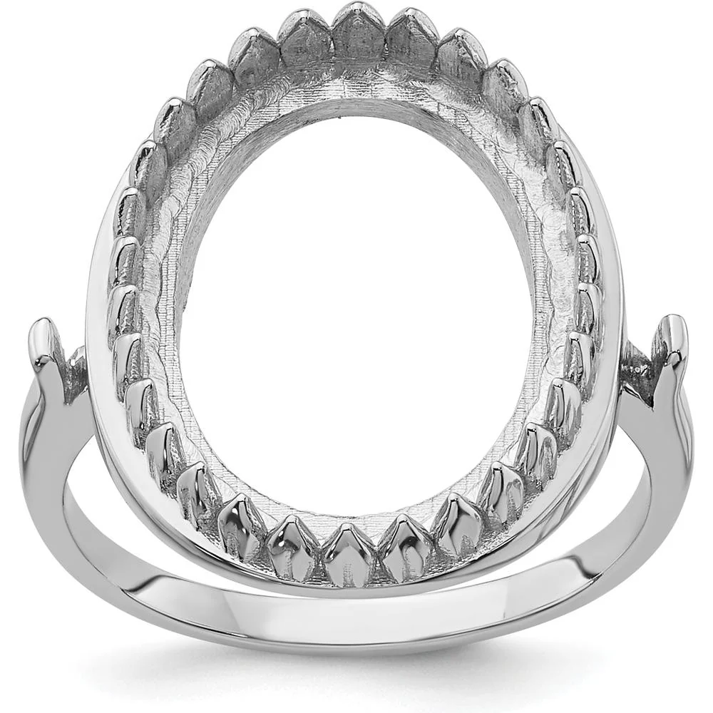 14K White Gold 16x12mm Oval Gemstone Ring Mounting with Rhodium Plating - Size 6 by Oro Pregiato