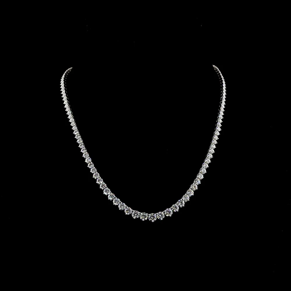 14K White Gold 17.15 Carats Graduated Riviera Necklace with Prong Set Round Lab Diamonds - E-F VS Clarity - Covaloro Fine Jewelry