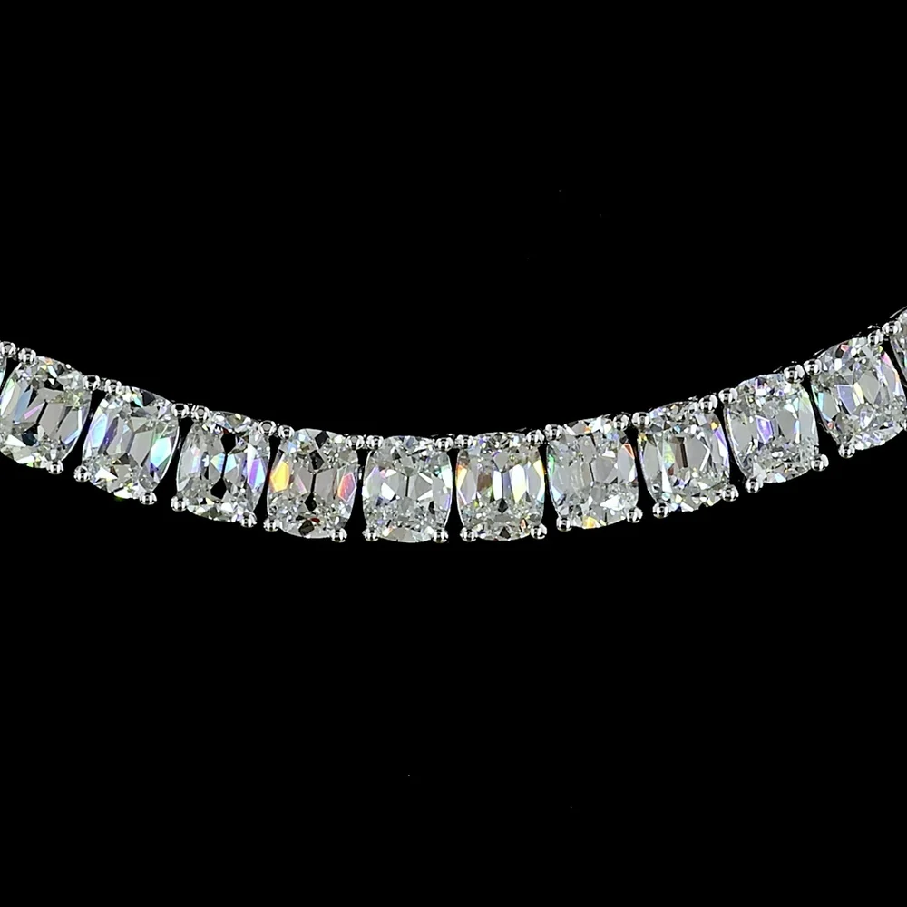 14K White Gold 17.38 Carat Lab Diamond Tennis Necklace with Prong Set Antique Cushion Cut Stones - 160 Total Diamonds, E-F VS Quality - Covaloro Fine Jewelry - Image 2