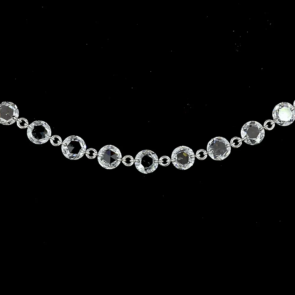 14K White Gold 17.47" Tennis Necklace with Prong-Set Rose Cut Lab Diamonds - 17.47 Carat Total Diamond Weight - Covaloro Fine Jewelry - Image 2