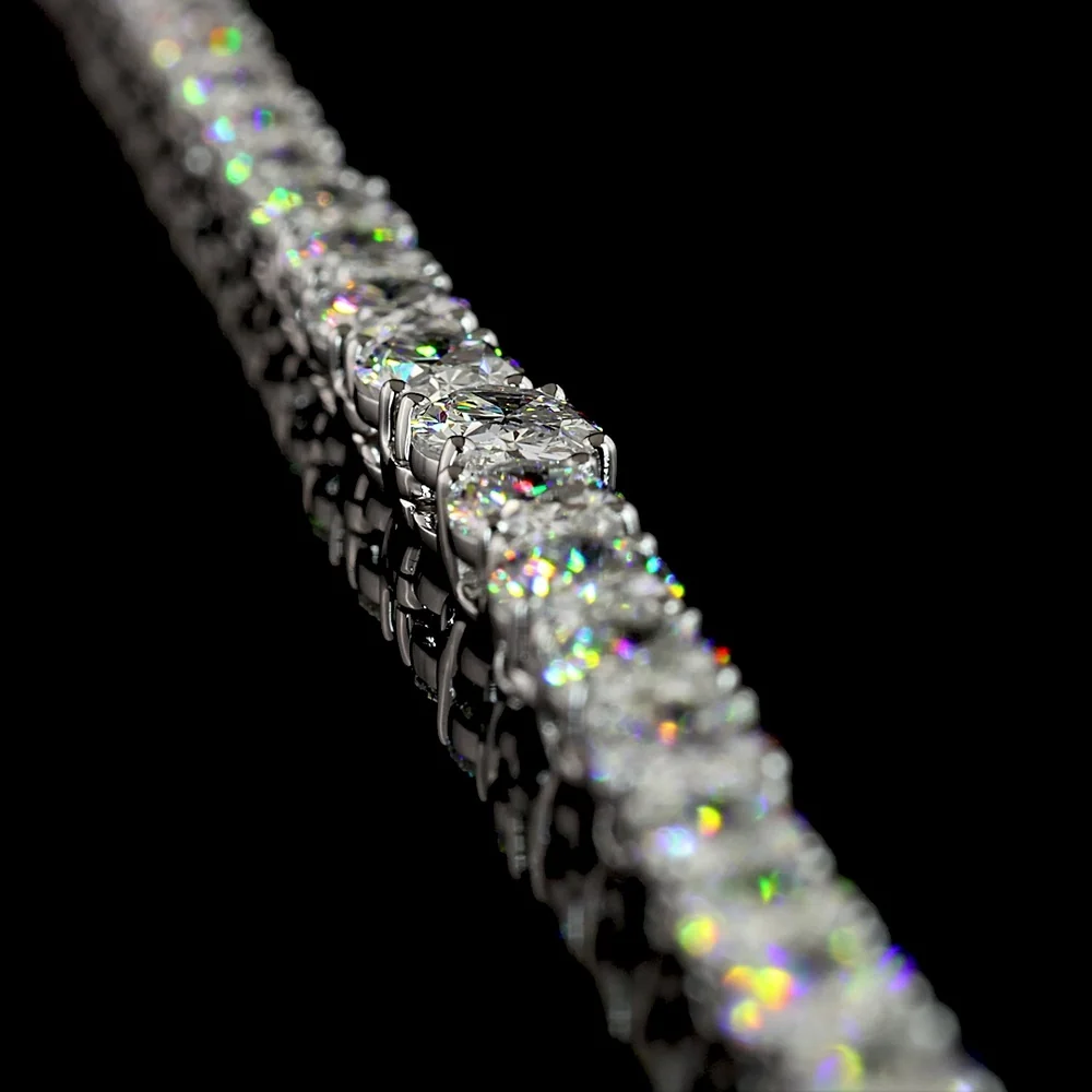 14K White Gold 17.5" Riviera Necklace with Oval Cut Lab Diamonds - 12.8 Carat Total Weight, E-F Color VS1 Clarity, Prong Set - Covaloro Fine Jewelry - Image 3