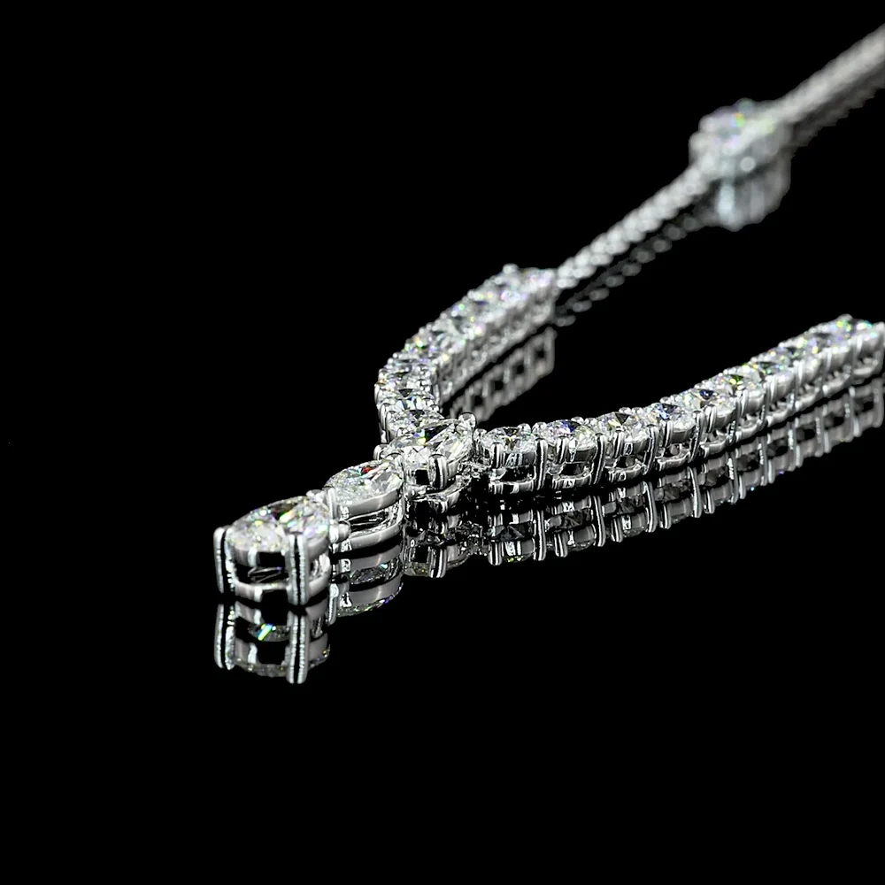 14K White Gold 17-Inch Mixed Shape Necklace with Brilliant Round and Pear Cut Lab Diamonds - 3.04 Carat Total Weight - Covaloro Fine Jewelry - Image 4