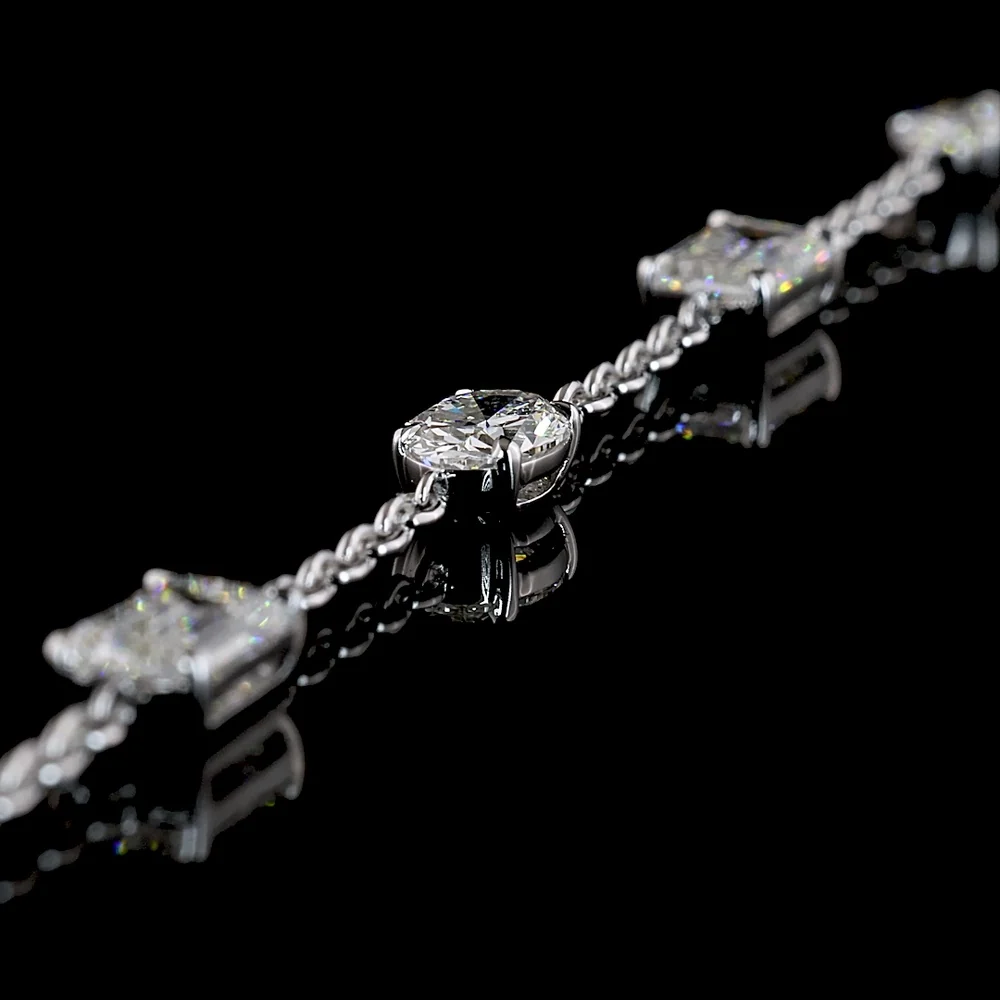 14K White Gold 17" Station Necklace with Mixed Shape Lab Diamonds (Emerald, Oval, Marquise) in East-West Prong Setting - 5.94 Carat Total Weight - Covaloro Fine Jewelry - Image 2